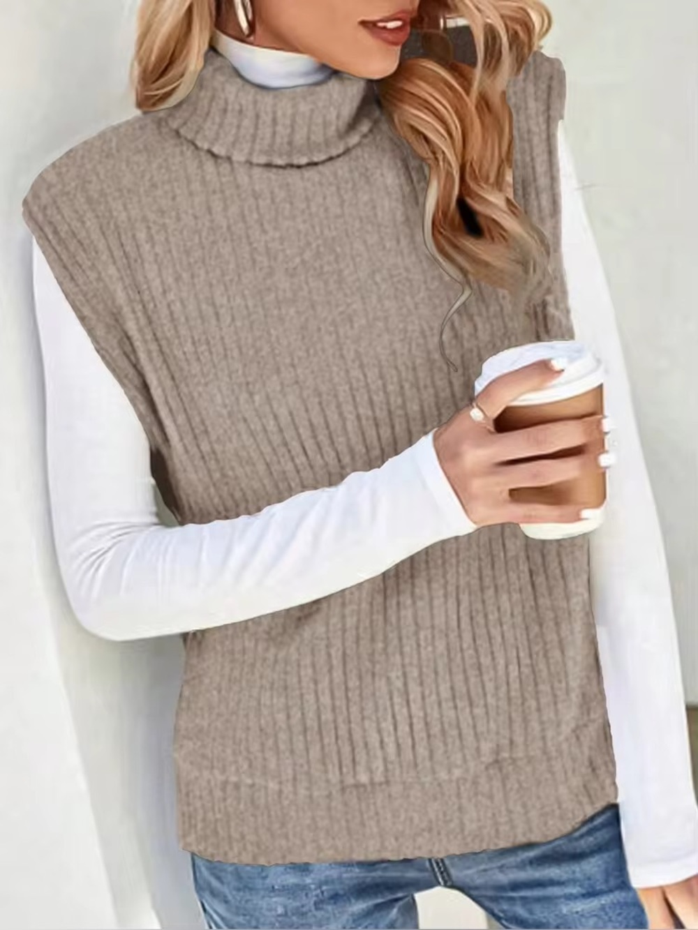 Shein Turtleneck Sleeveless Knit top